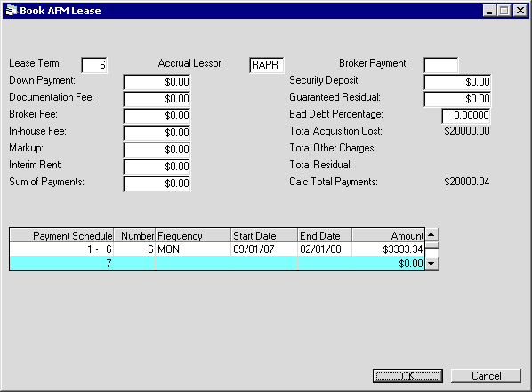 Step 2 view of the Book AFM Lease dialog showing the application detail