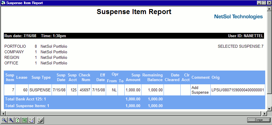 Suspense Item Report