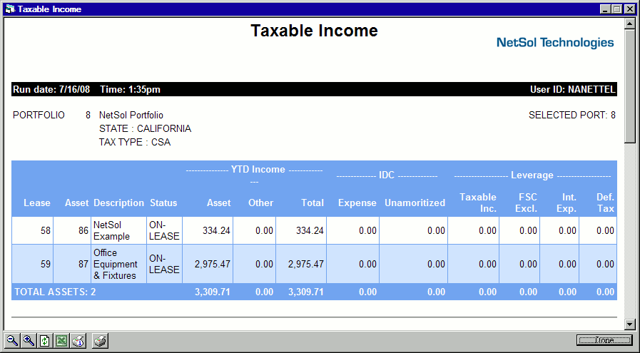 Taxable Income report