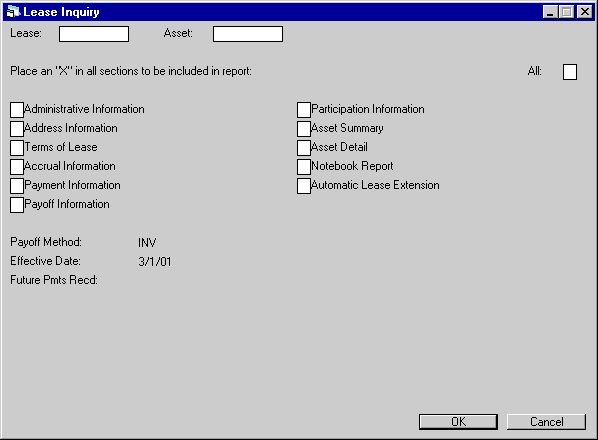 The Lease Inquiry selection dialog