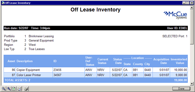 Example of Report A in LeasePak