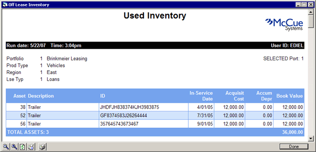 Example of Report A in LeasePak