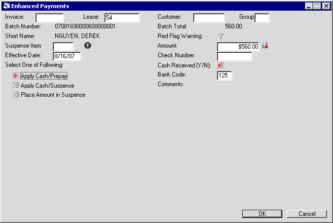 Selected payment detail.
