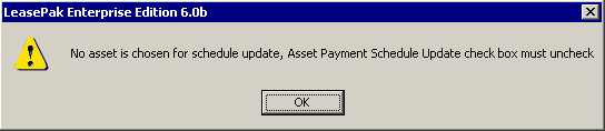 LeasePak prompting about no asset selection.