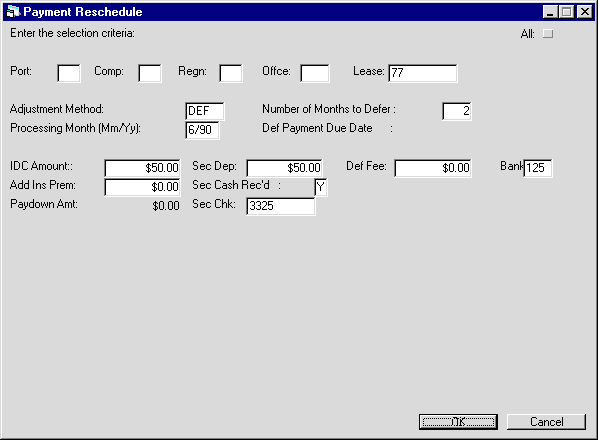 Screenshot showing the financial information for the selected lease.