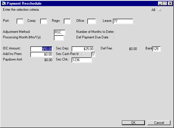Screenshot showing the financial information for the selected lease.
