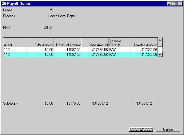 Base Payoff screen