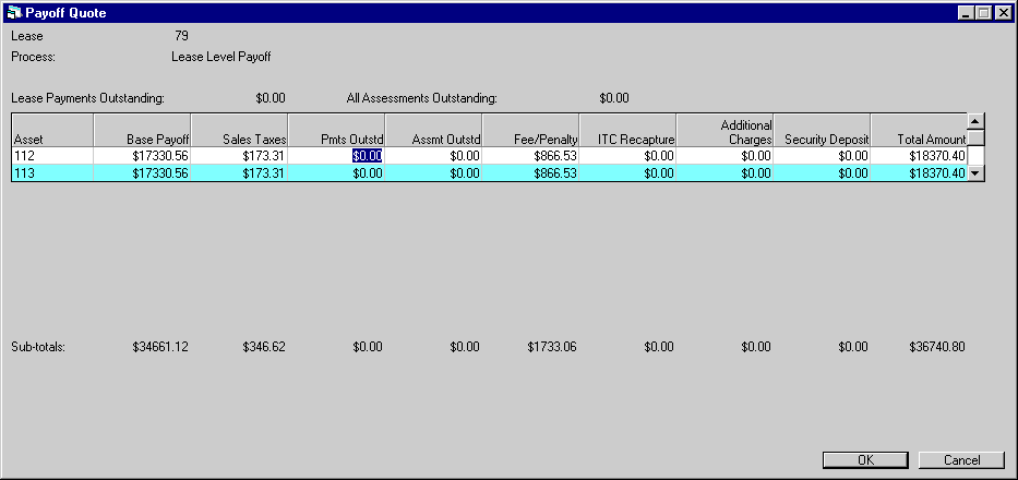 The Total Payoff screen