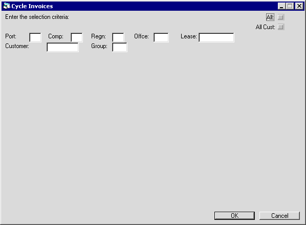 Cycle Invoices Selection dialog