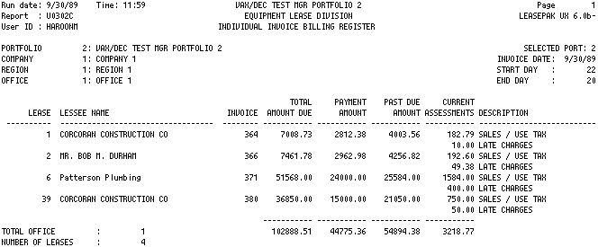 Individual Invoice Billing Register