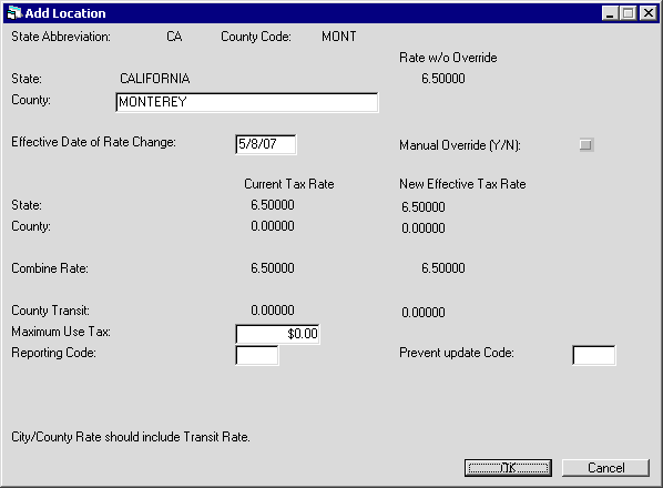 Add county view of the Add Location screen