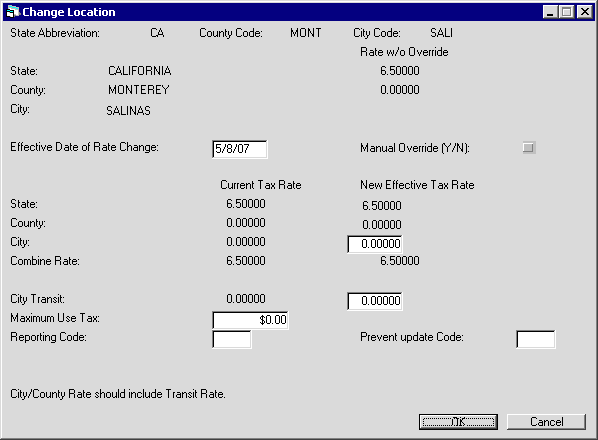 Change city view of the Change Location screen