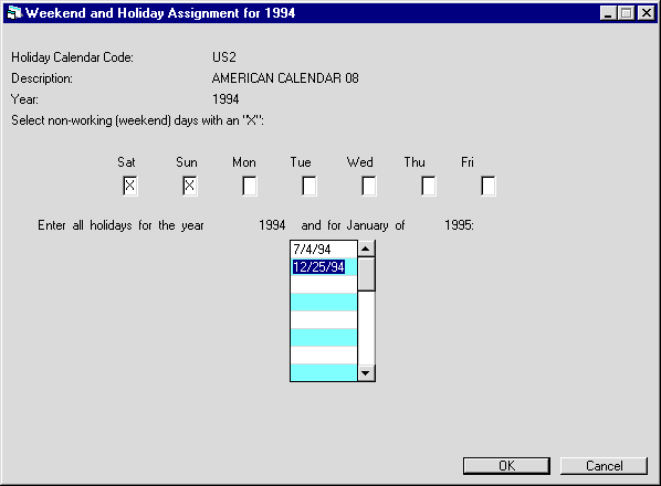 Setting the weekend and Holidays
