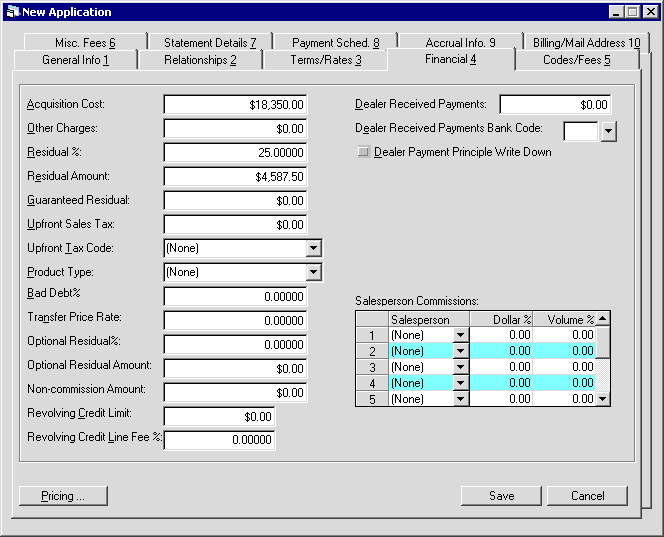 The Financial tab