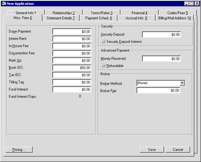 The Misc. Fees tab