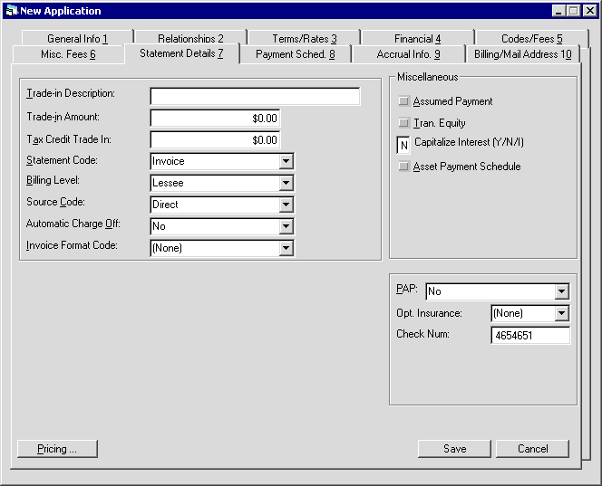The Statement Details tab