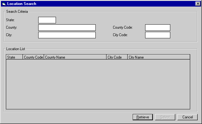 The Location Search dialog