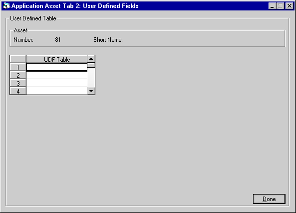 Table view of the User Defined Fields