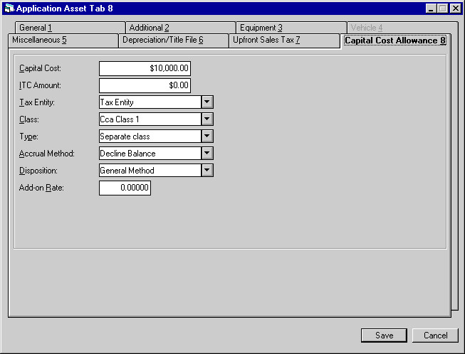The Capital Cost Allowance tab