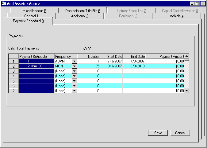 The Payment Schedule tab