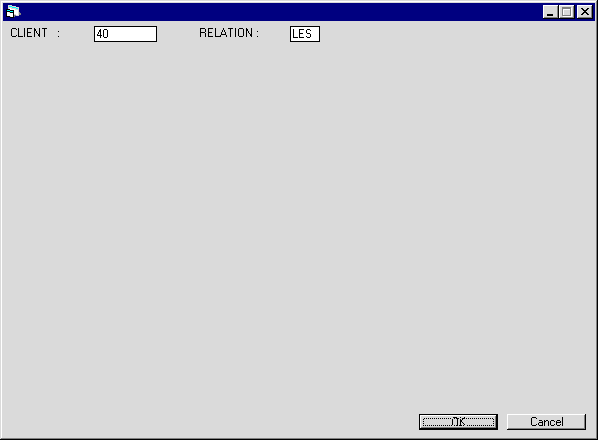 The Client and Relationship selection screen.