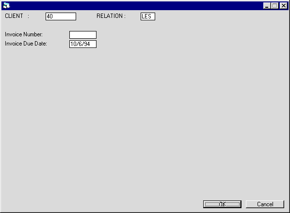 The Invoice Number and Date screen