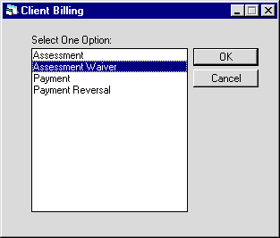 Client Billing options dialog box