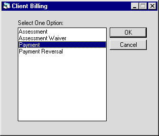 Client Billing options dialog box