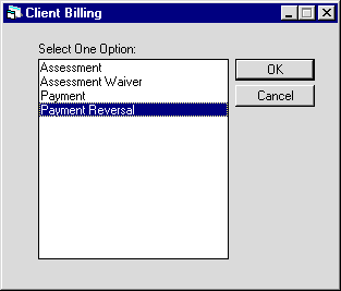 Client Billing options dialog box