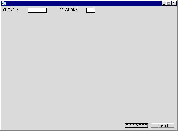 The Client and Relationship selection screen.