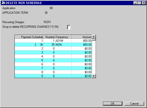 Delete RCR Payment Schedule Confirmation dialog