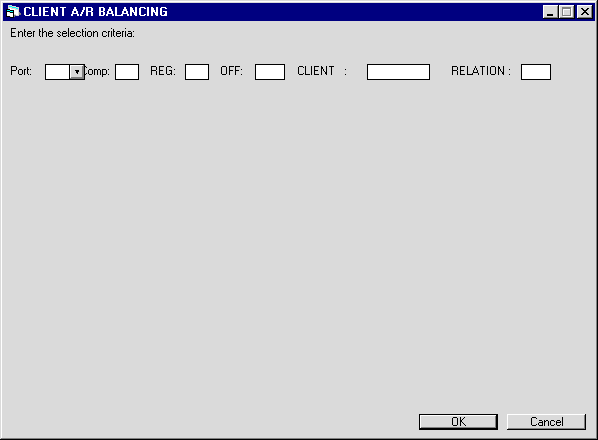 Client A/R Balancing selection screen