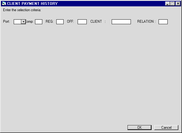 Client Payment History selection screen