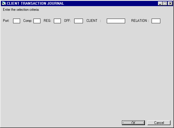 Client Transaction Journal selection screen