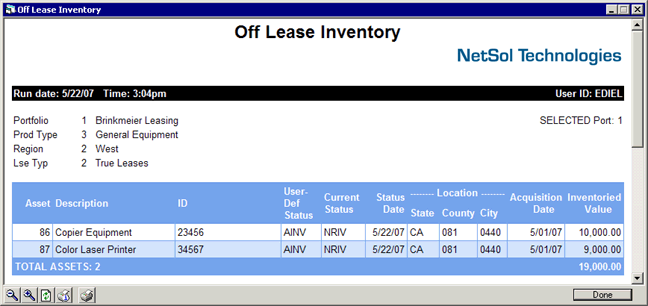 Example of Report A in LeasePak