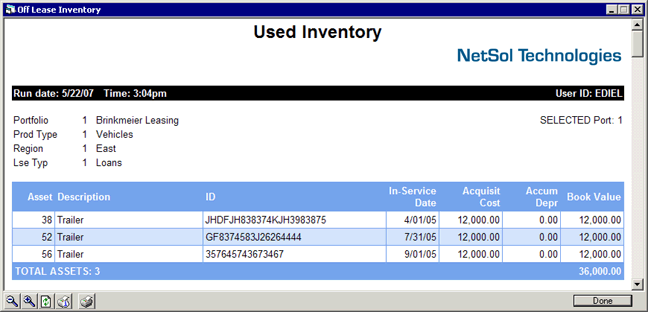 Example of Report A in LeasePak