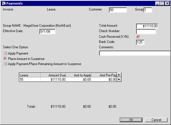 Payments view for customer/group.