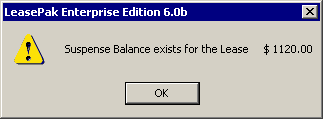Information dialog intimating about existing suspense balance.