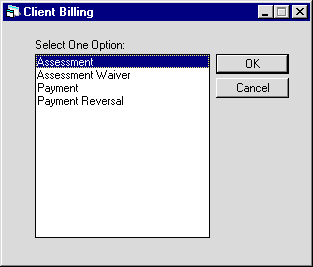 Client Billing options dialog box