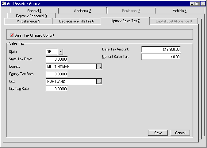 The Upfront Sales Tax tab