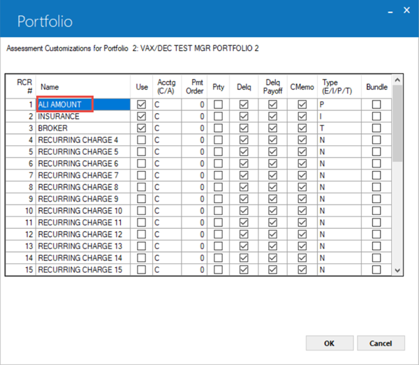 U0212 Assessment Customizations Rename RCR1 Code as ALI AMOUNT