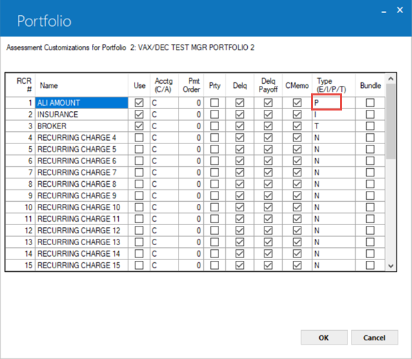 U0212 Assessment Customizations Set RCR1 to 'P' Payable