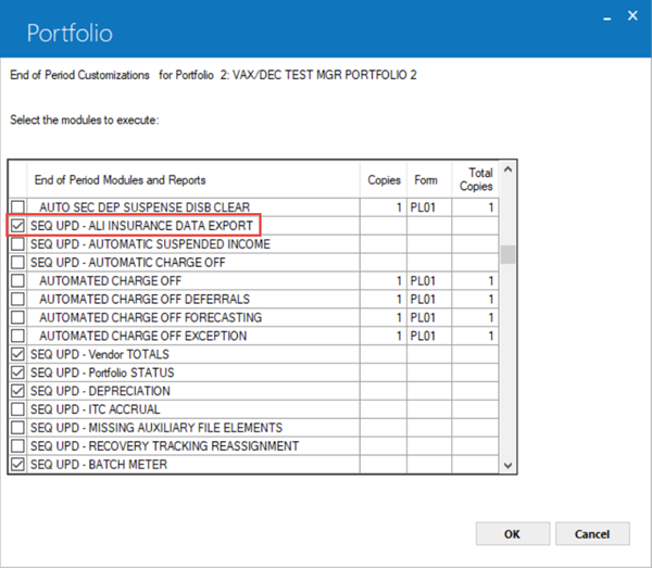 U0212 EOP Set Seq Update ALI Insurance Data Export