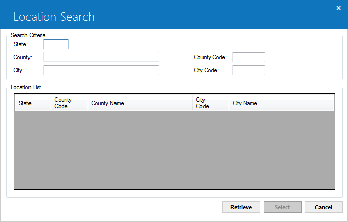 The Location Search dialog