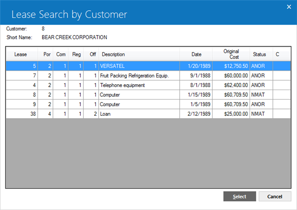 Customer based lessee list