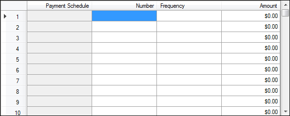 Payment Schedule grid for U0103 Partial Asset Payoff Reversal