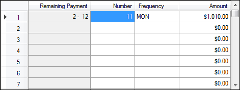 Payment Schedule grid for U0904 Principal and Schedule Adjustment