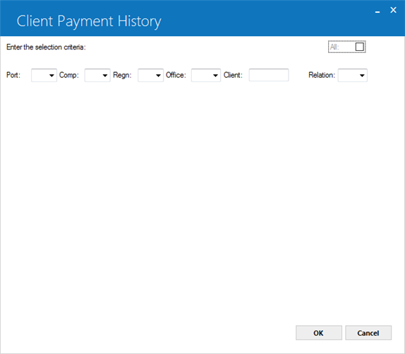 Client Payment History selection screen
