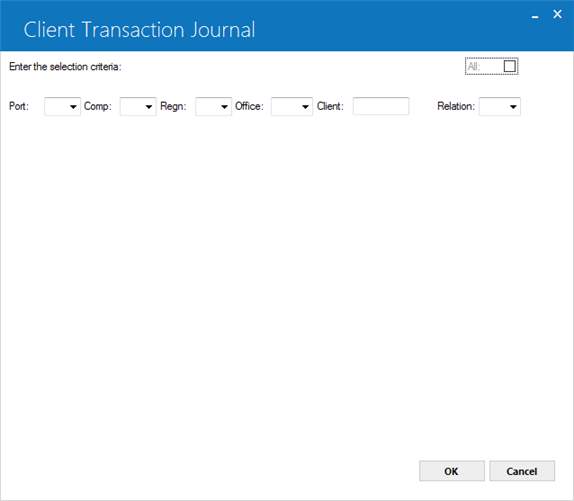 Client Transaction Journal selection screen