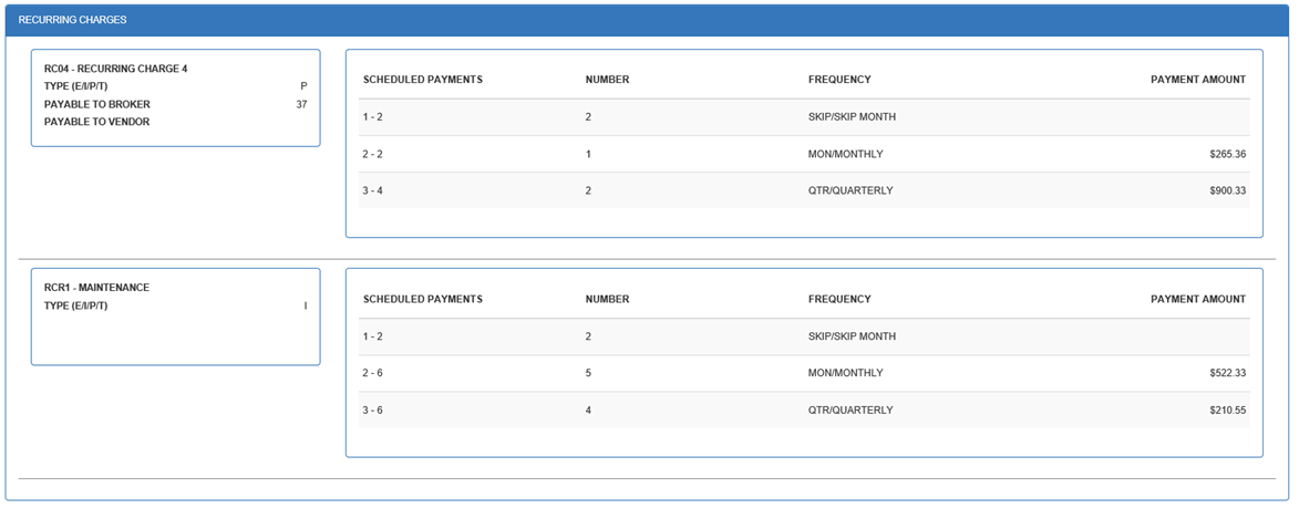 Recurring Charges section (with Extended Recurring Charges module)